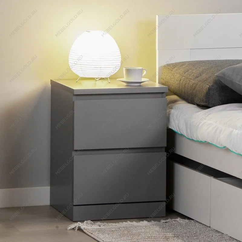 Тумба прикроватная Варма, 2 ящика, 40х55х40 см, эмаль серая | изображение 17