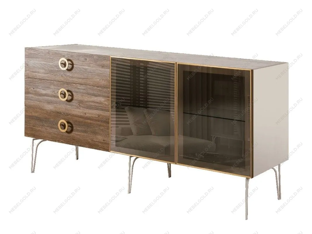 Комод 1.6м Bogemia Wood Fi (Слоновая кость) (Novabuk/Золото) БМКМ-4(Wo)[5]