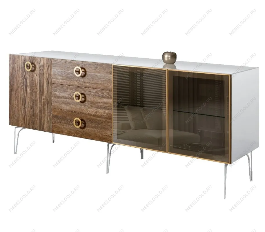 Комод 2.1м Bogemia Wood Fi (Белый) (Lakobel/Золото) БМКМ-5(Wo)[5][10]