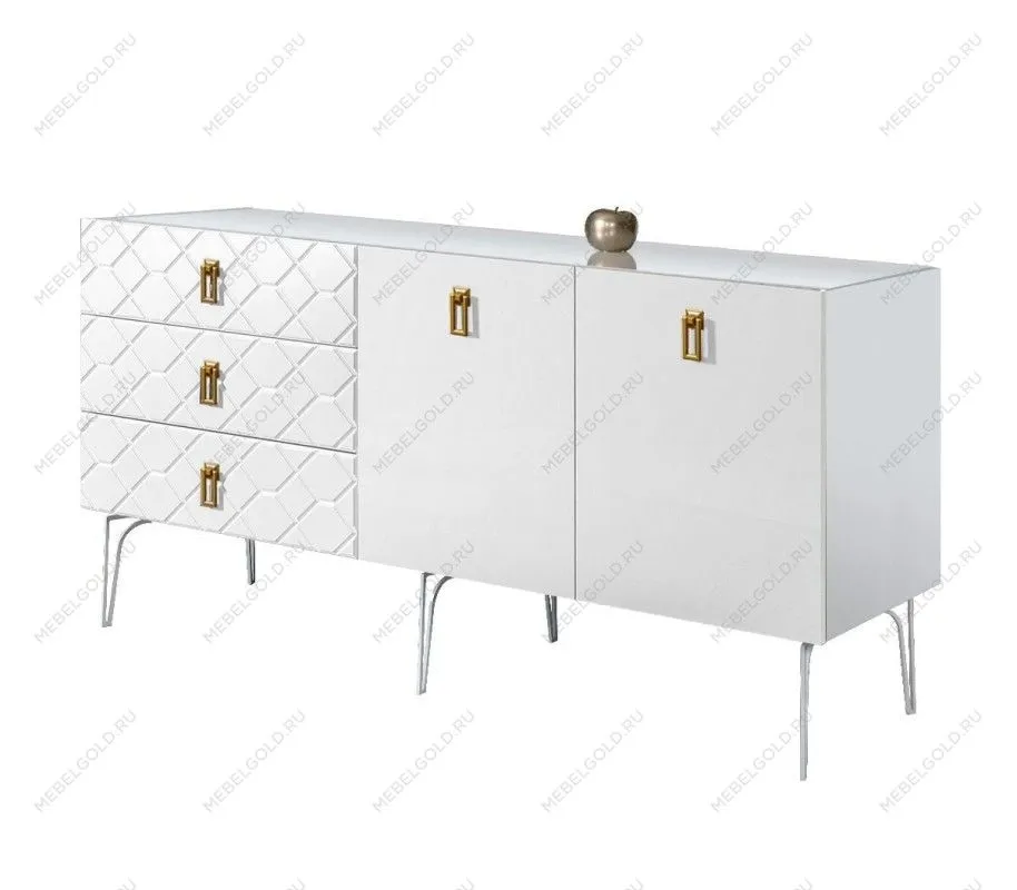 Комод 1.6м Bogemia Farfalle (Белый) (Lakobel/Золото) БМКМ-4(Fa)