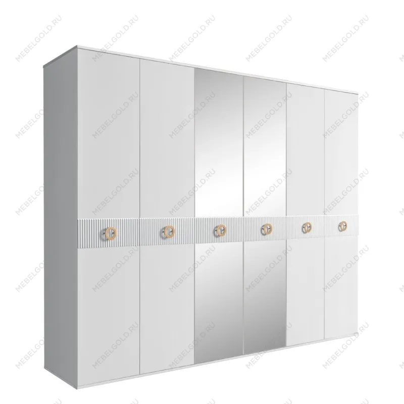 Шкаф 6-ти дв. с зеркалами Bogemia Fillini (Белый/Золото) БМШ1/6(Fi)