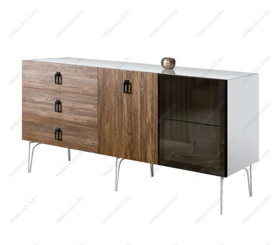 Комод 1.6м Bogemia Wood Fa (Белый) (Lakobel/Черный) БМКМ-4(Wo)[5][10]