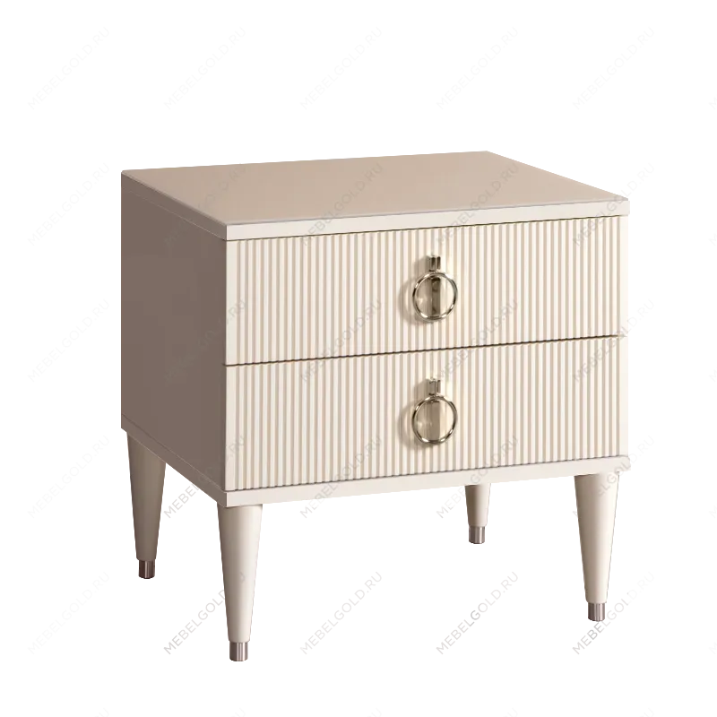 Тумба прикроватная 2 ящика Римини СОЛО (Бежевый/Серебро) РМТП-2(s)