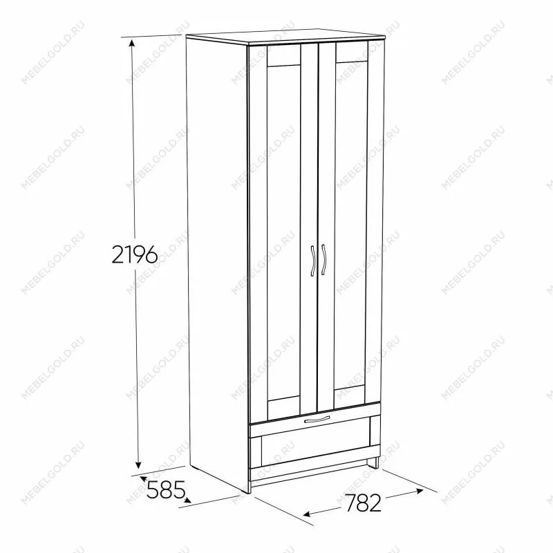 Шкаф Сириус, 2 двери и 1 ящик с зеркалом, 78х59х220 см, черно-коричневый, дуб венге | изображение 11