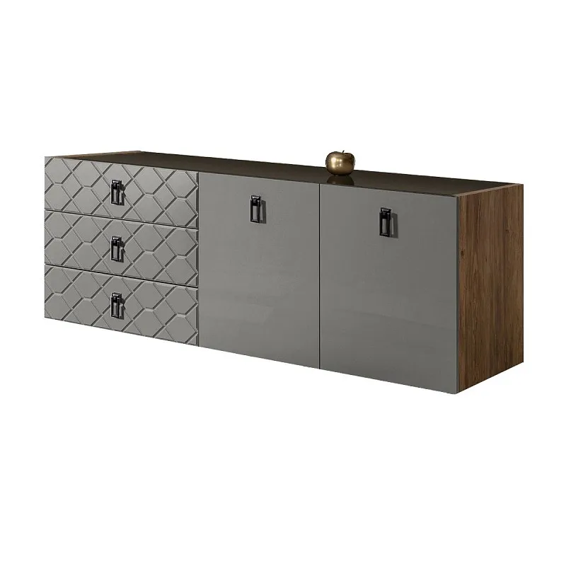 Комод 1.6м Bogemia Woodline Fly Fa (Серый) (Lakobel/Черный) БМКМ-4