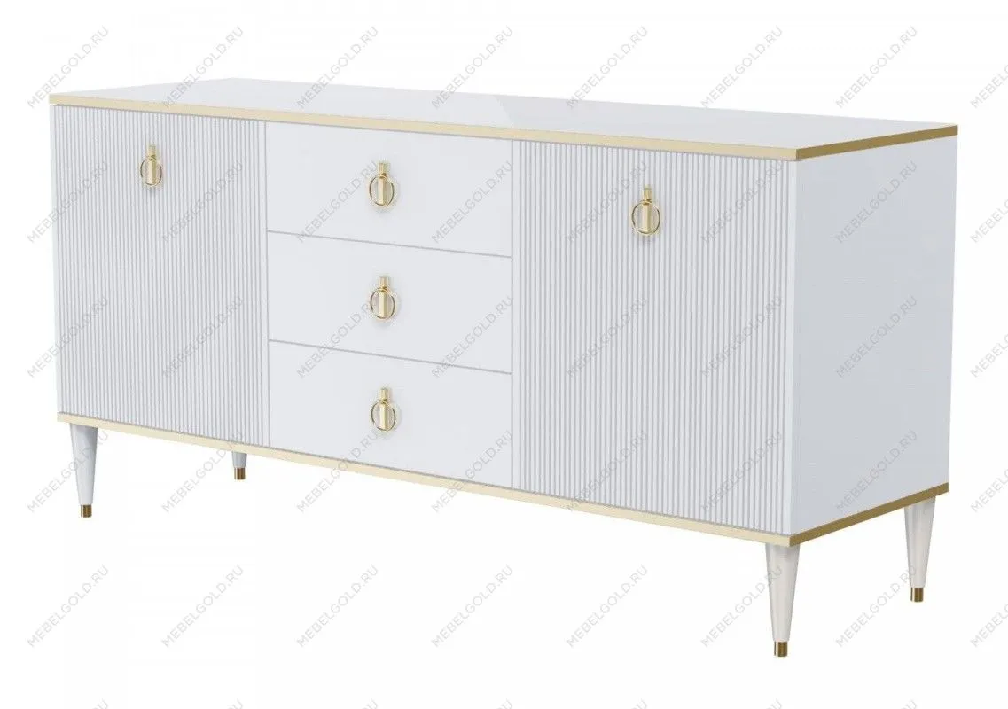 Комод для гостиной 1.6м Римини СОЛО (Белый/Золото) РМКМ-4(s)