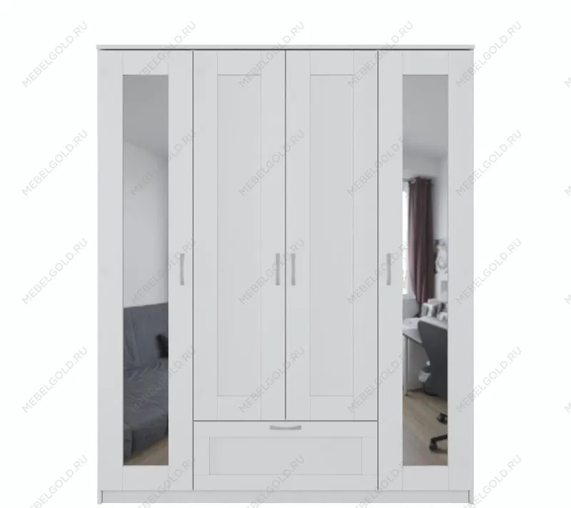 БРИМНЭС / СИРИУС Шкаф ИКЕА / IKEA комбинированный 4 двери и 1 ящик белый (с 2 зеркалами) | изображение 1