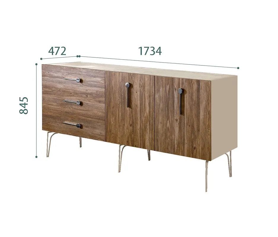 Комод 1.6м Bogemia Wood Wo (Ваниль) (Novabuk/Хром) БМКМ-4(Wo)