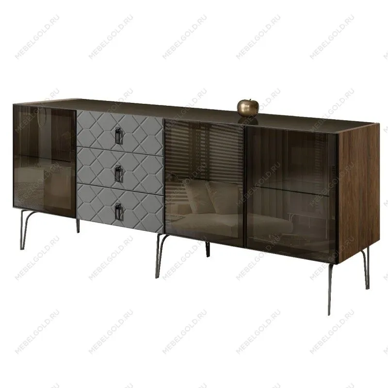 Комод 2.1м Bogemia Woodline Fa (Серый) (Lakobel/Черный) БМКМ-5[5]