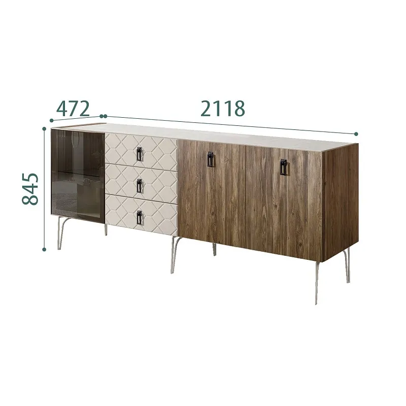 Комод 2.1м Bogemia Woodline Wood Fa (Шелк) (Novabuk/Черный) БМКМ-5[4]
