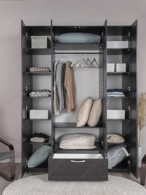 Шкаф Сириус, 4 двери и 1 ящик, 156х59х220 см, черно-коричневый, дуб венге | изображение 1