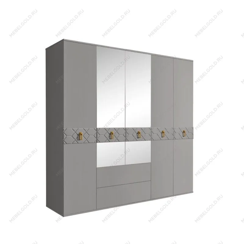 Шкаф 5-ти дверный с зеркалами, с ящиками, Bogemia Farfalle (Серый/Золото) БМШ1/51(Fa)