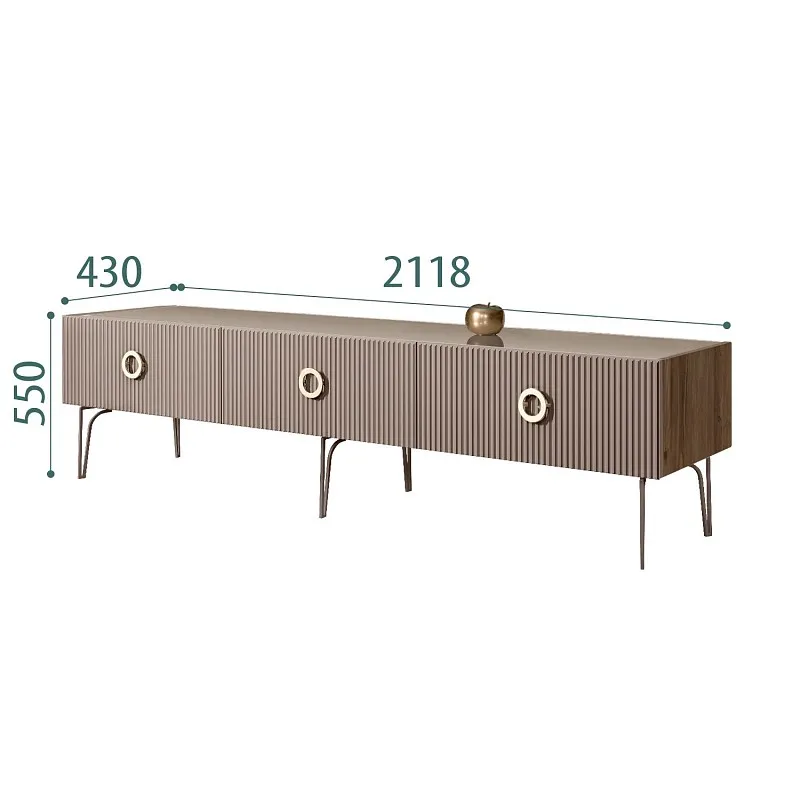 Тумба телевизионная 2.1м Bogemia Woodline Fi (Мокка) (Lakobel/Золото) БМТ-2