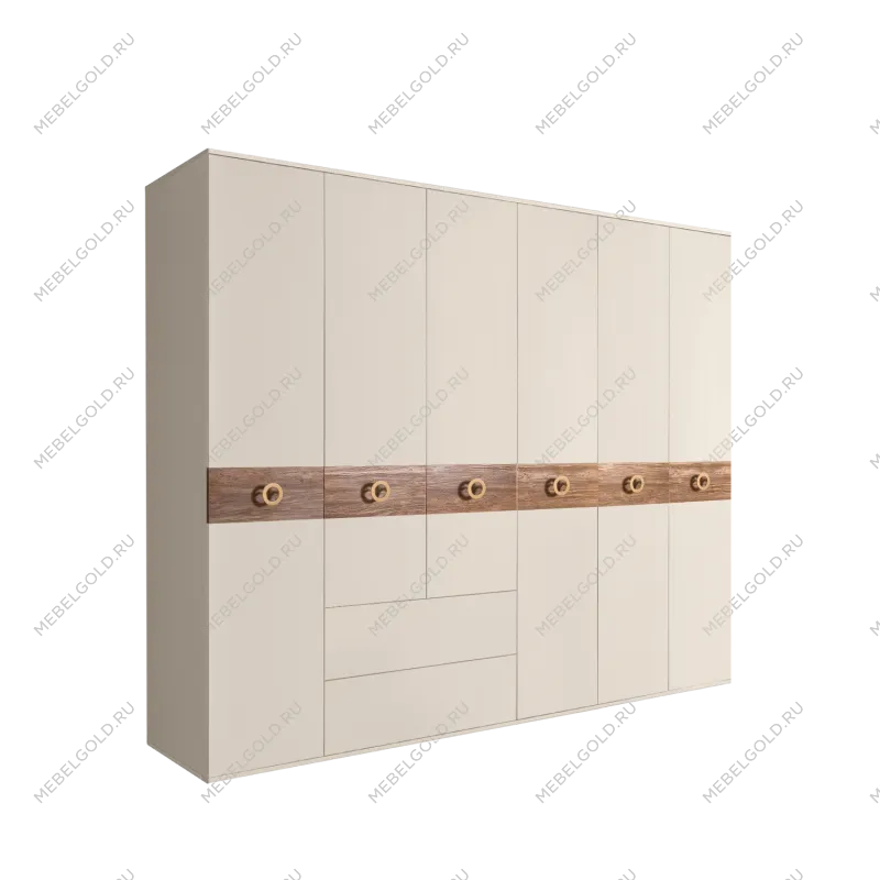 Шкаф 6-ти дверный с ящиками, Bogemia Wood Fi (Слоновая кость/Золото) БМШ2/61(Wo)