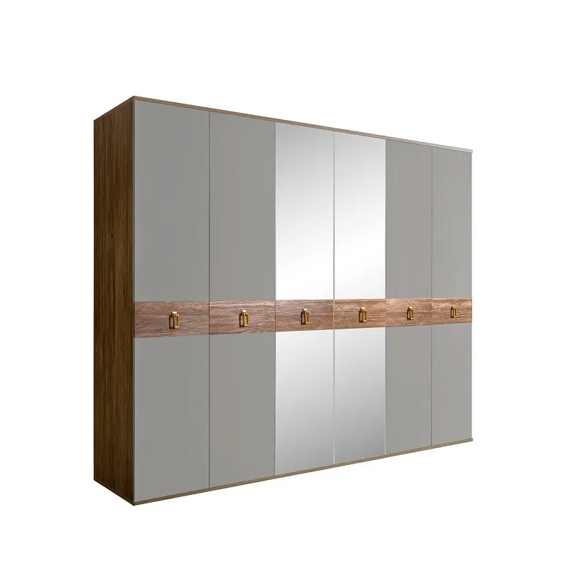 Шкаф 6-ти дв. с зеркалами Bogemia Woodline Wood Fa (Серый/Золото) БМШ1/6(Wo)