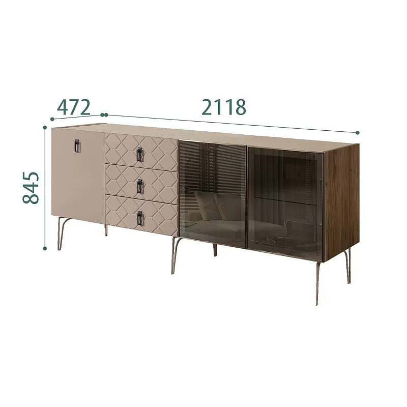 Комод 2.1м Bogemia Woodline Fa (Мокка) (Novabuk/Черный) БМКМ-5[5][10]