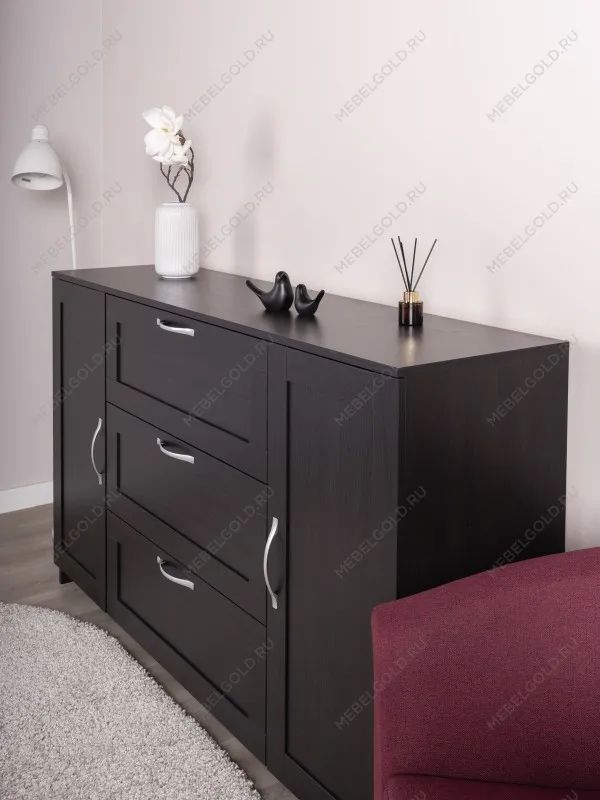 Тумба Сириус, 2 двери и 3 ящика, 156х41х95 см, дуб венге, черно-коричневая | изображение 1