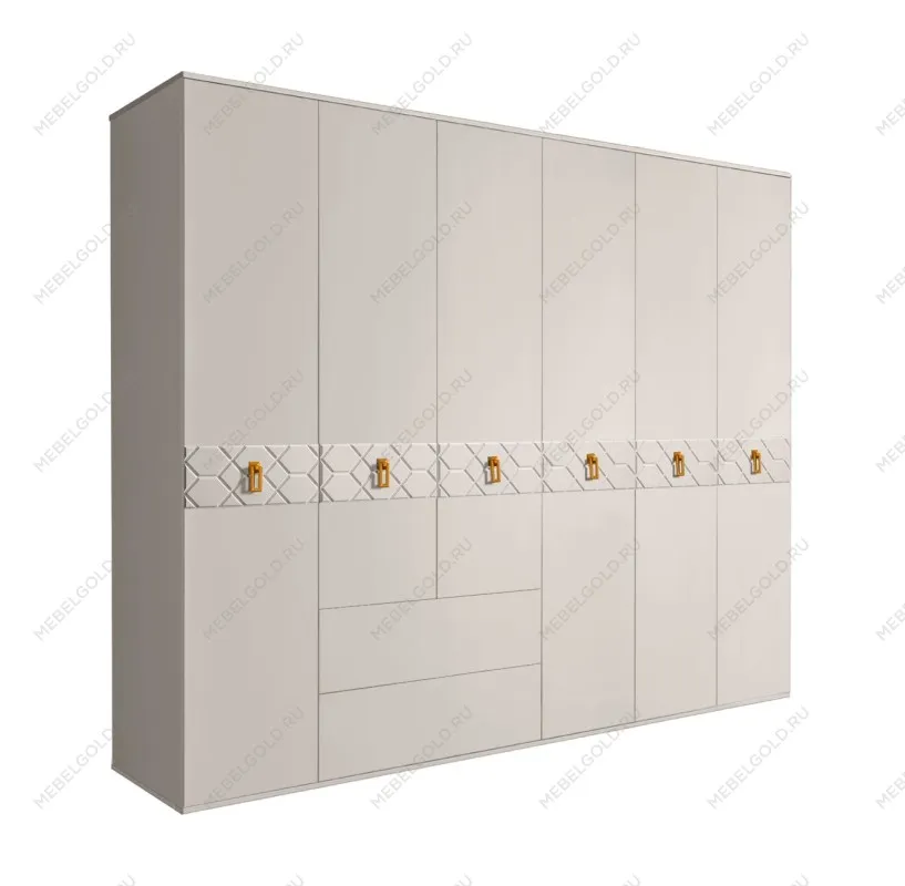 Шкаф 6-ти дверный с ящиками, Bogemia Farfalle (Шелк/Золото) БМШ2/61(Fa)