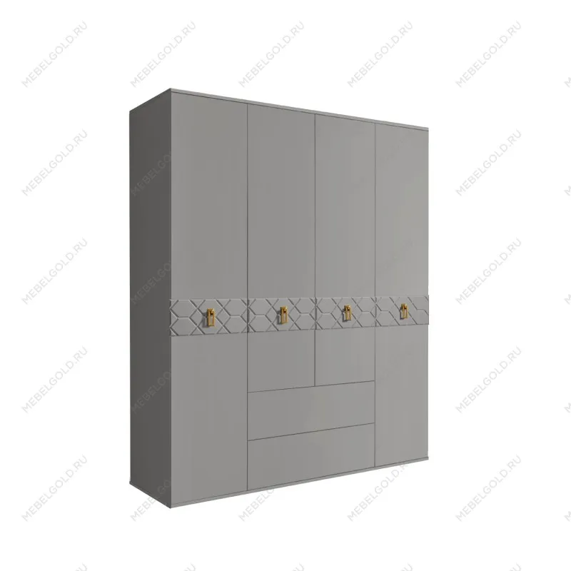 Шкаф 4-х дверный с ящиками, Bogemia Farfalle (Серый/Золото) БМШ2/41(Fa)