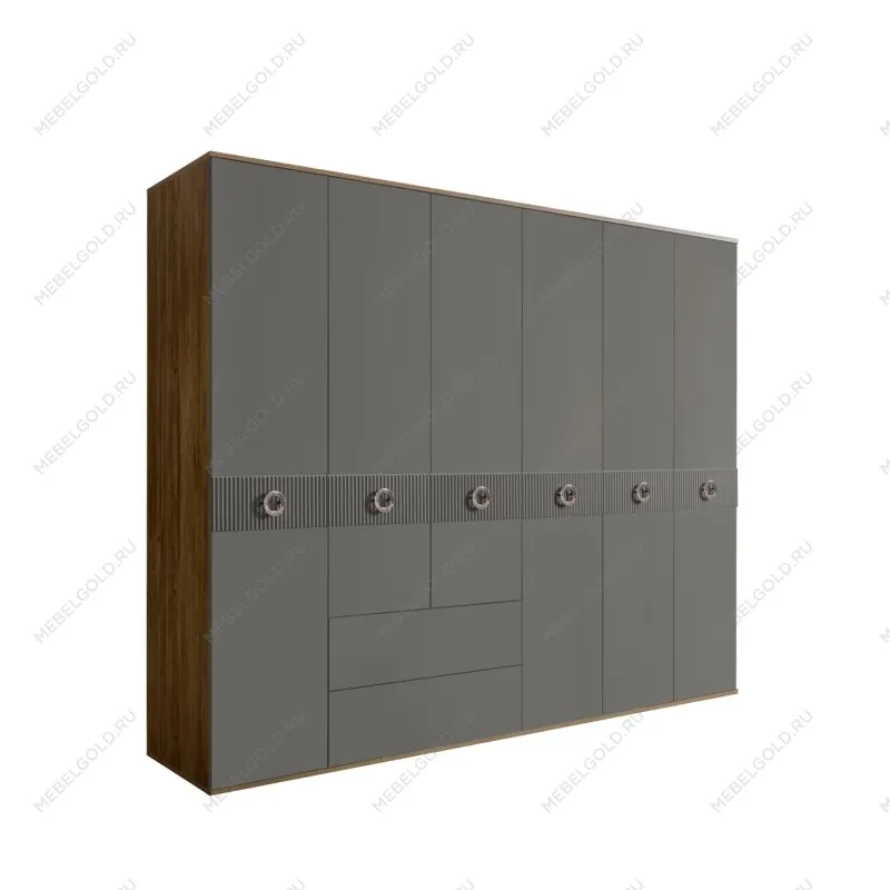 Шкаф 6-ти дверный с ящиками, Bogemia Woodline Fi (Серый/Хром) БМШ2/61(Fi)