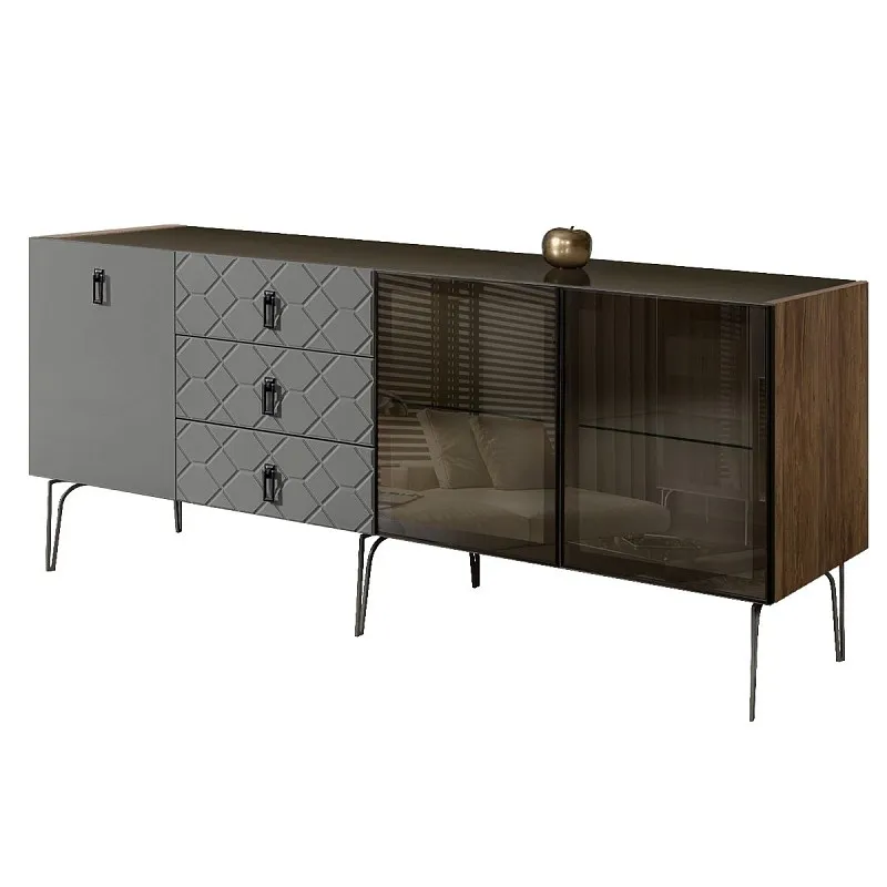 Комод 2.1м Bogemia Woodline Fa (Серый) (Lakobel/Черный) БМКМ-5[5][10]