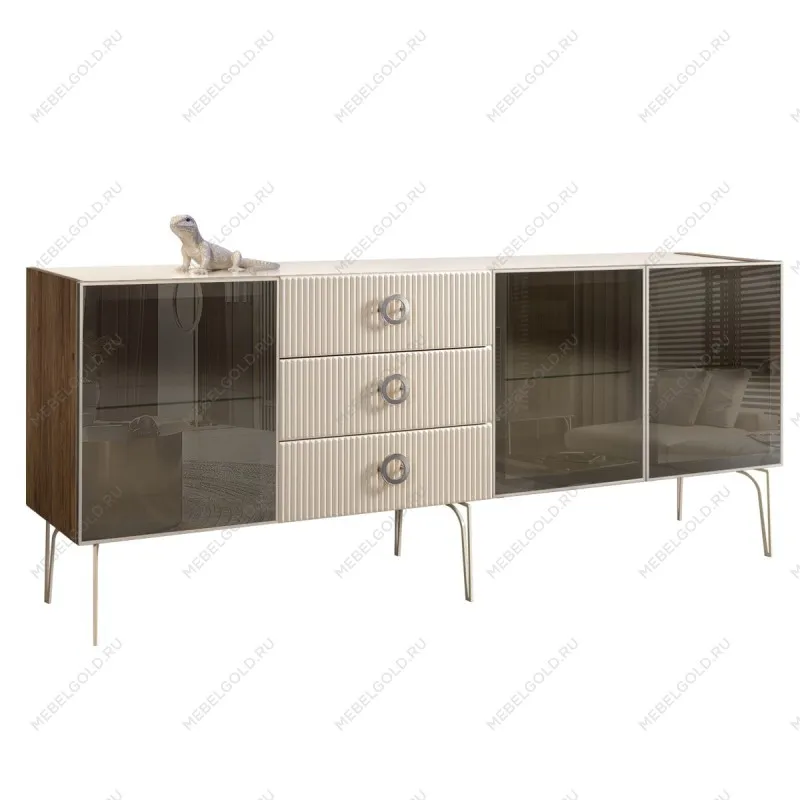 Комод 2.1м Bogemia Woodline Fi (Слоновая кость) (Lakobel/Хром) БМКМ-5[5]