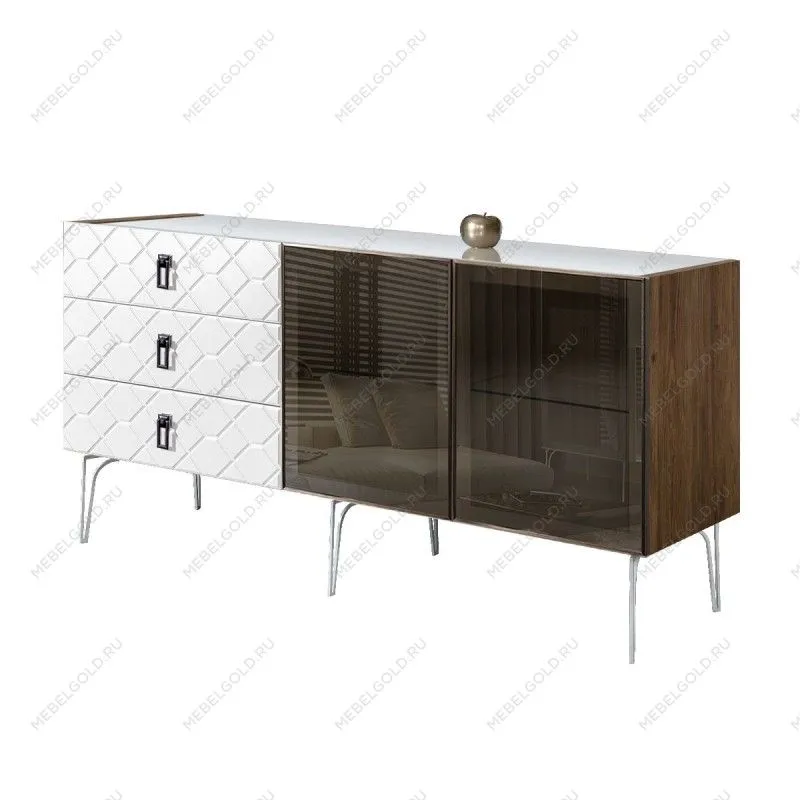 Комод 1.6м Bogemia Woodline Fa (Белый) (Lakobel/Черный) БМКМ-4[5]