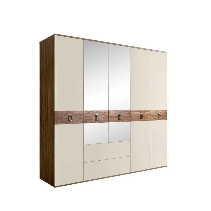 Шкаф 5-ти дверный с зеркалами, с ящиками, Bogemia Woodline Wood Fa (Слоновая кость/Хром) БМШ1/51(Wo)