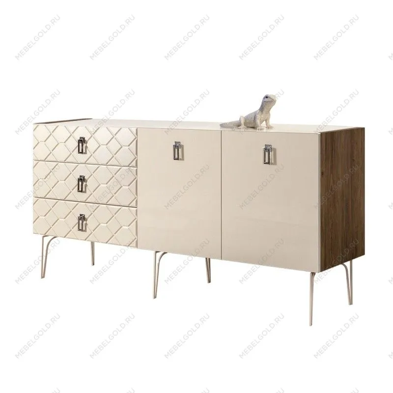 Комод 1.6м Bogemia Woodline Fa (Слоновая кость) (Lakobel/Хром) БМКМ-4