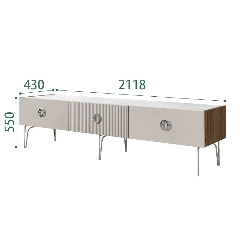 Тумба телевизионная 2.1м Bogemia Woodline Fi (Шелк) (Novabuk/Хром) БМТ-2[10]