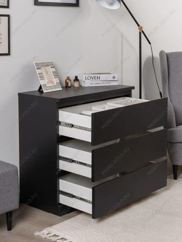 Комод Варма, 3 ящика, 80х78х40 см, шпон натурального дерева, ясень черный | изображение 5