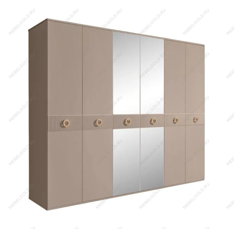 Шкаф 6-ти дв. с зеркалами Bogemia Fillini (Мокка/Золото) БМШ1/6(Fi)