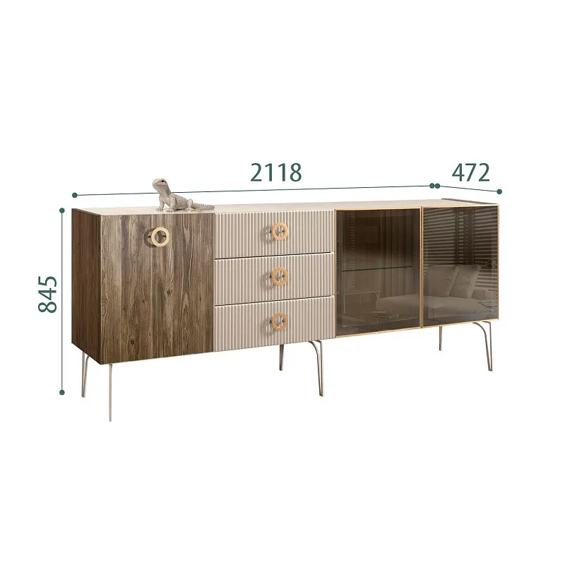 Комод 2.1м Bogemia Woodline Wood Fi (Ваниль) (Lakobel/Золото) БМКМ-5[5][10]