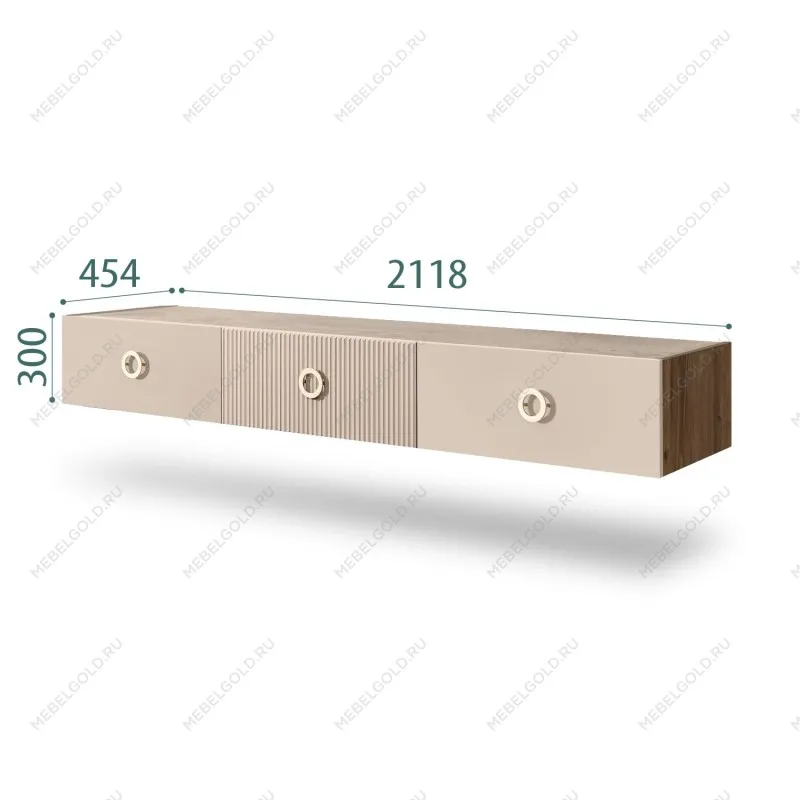 Тумба телевизионная 2.1м Bogemia Woodline Fly Fi (Ваниль) (Novabuk/Золото) БМТ-2[10]