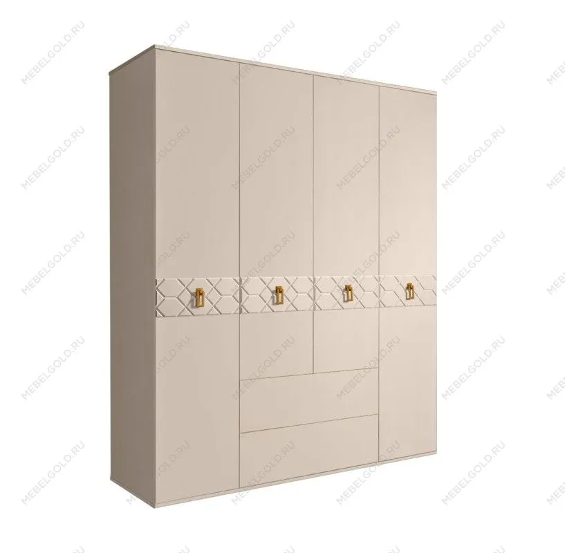 Шкаф 4-х дверный с ящиками, Bogemia Farfalle (Ваниль/Золото) БМШ2/41(Fa)