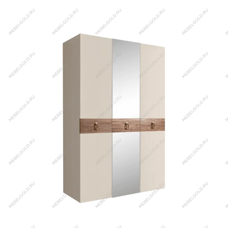 Шкаф 3-х дверный с зеркалом Bogemia Wood Fa (Слоновая кость/Золото) БМШ1/3(Wo)