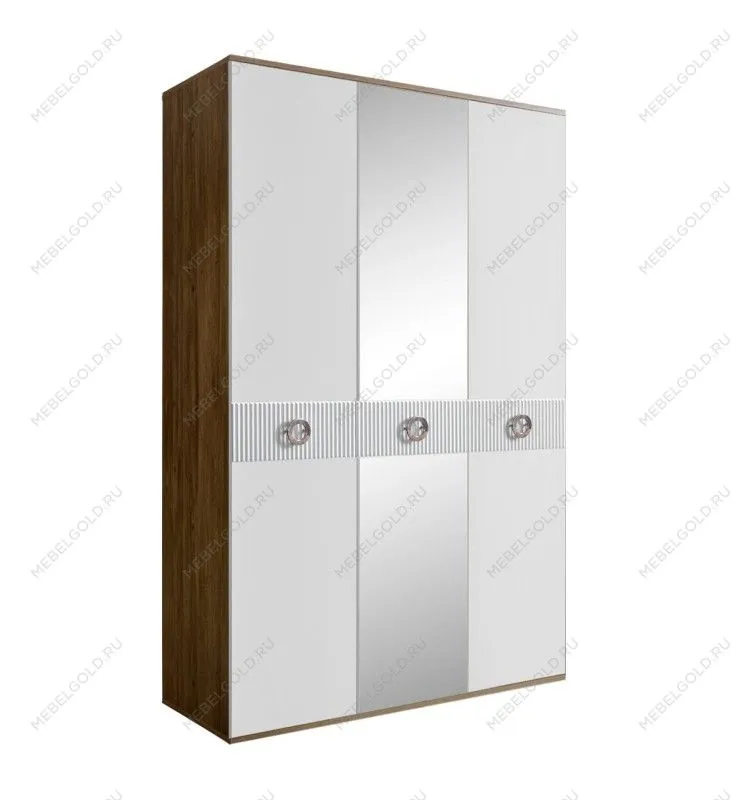 Шкаф 3-х дверный с зеркалом Bogemia Woodline Fi (Белый/Хром) БМШ1/3