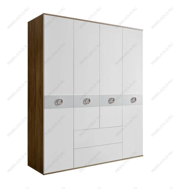 Шкаф 4-х дверный с ящиками Bogemia Woodline Fi (Белый/Хром) БМШ2/41