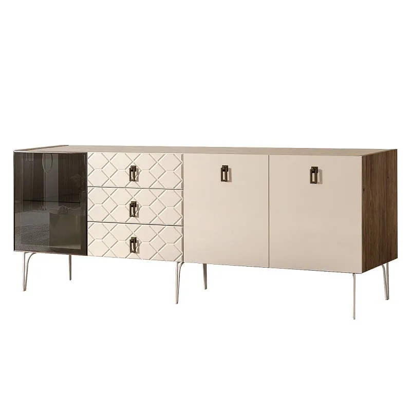 Комод 2.1м Bogemia Woodline Fa (Слоновая кость) (Novabuk/Черный) БМКМ-5[4]