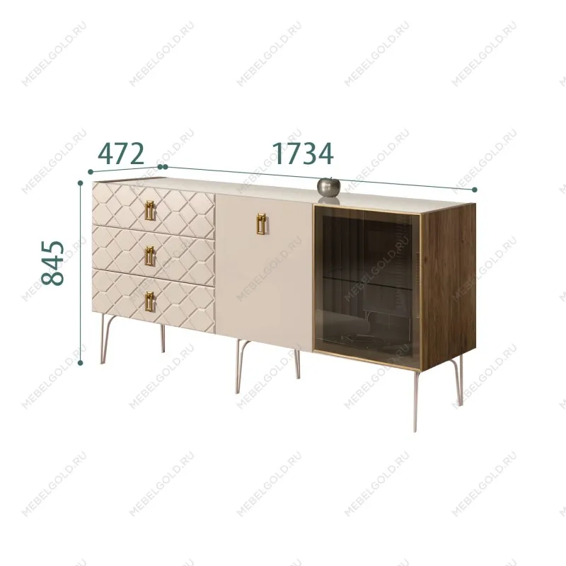 Комод 1.6м Bogemia Woodline Fa (Ваниль) (Lakobel/Золото) БМКМ-4[5][10]