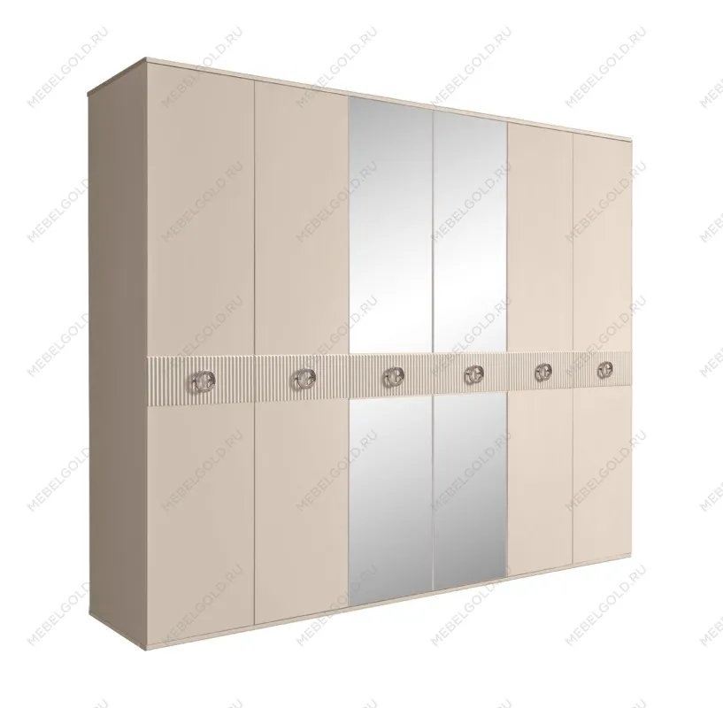 Шкаф 6-ти дв. с зеркалами Bogemia Fillini (Ваниль/Хром) БМШ1/6(Fi)