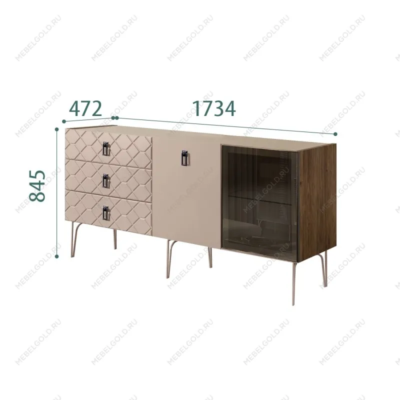 Комод 1.6м Bogemia Woodline Fa (Мокка) (Novabuk/Черный) БМКМ-4[5][10]