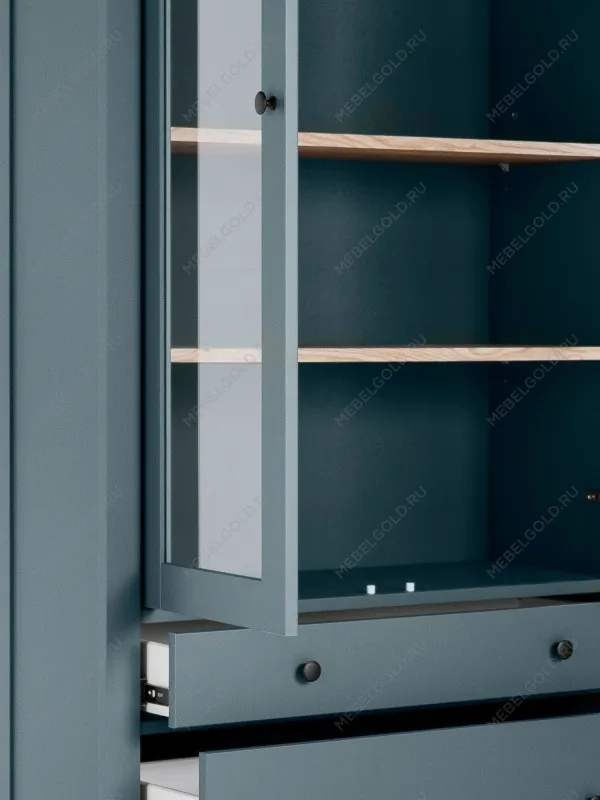 Шкаф с витриной Сага, 90х41х215 см, темно-бирюзовый/ясень | изображение 6