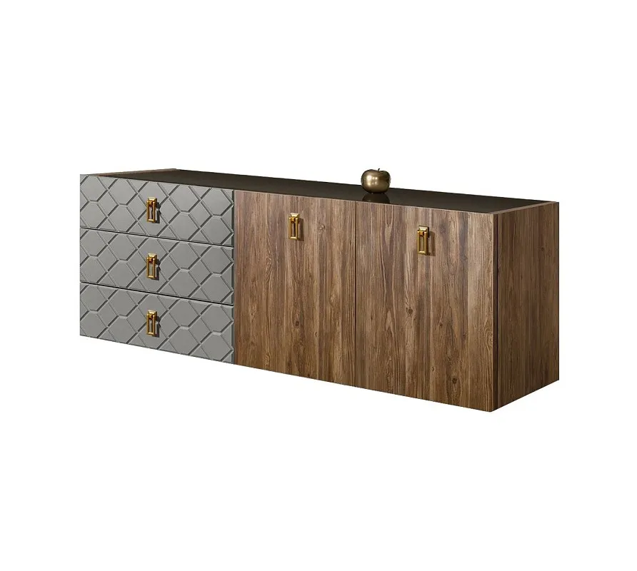 Комод 1.6м Bogemia Fly Wood Fa (Серый) (Lakobel/Золото) БМКМ-4