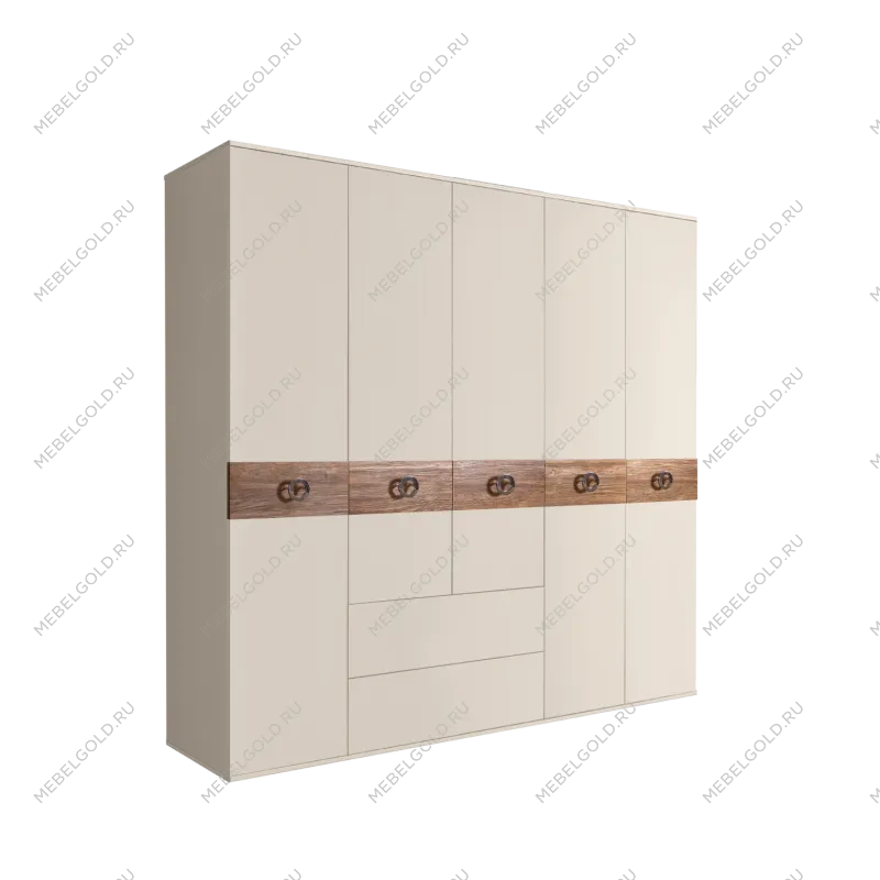Шкаф 5-ти дверный с ящиками, Bogemia Wood Fi (Слоновая кость/Хром) БМШ2/51(Wo)