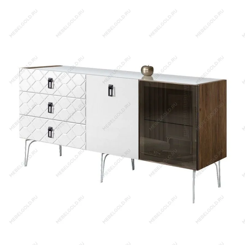 Комод 1.6м Bogemia Woodline Fa (Белый) (Lakobel/Черный) БМКМ-4[5][10]