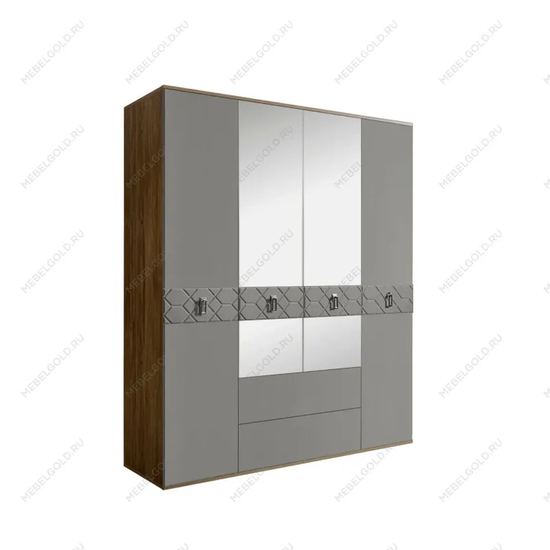 Шкаф 4-х дверный с зеркалами, с ящиками, Bogemia Woodline Fa (Серый/Хром) БМШ1/41(Fa)