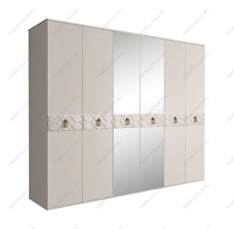 Шкаф 6-ти дв. с зеркалами Bogemia Farfalle (Шелк/Золото) БМШ1/6(Fa)
