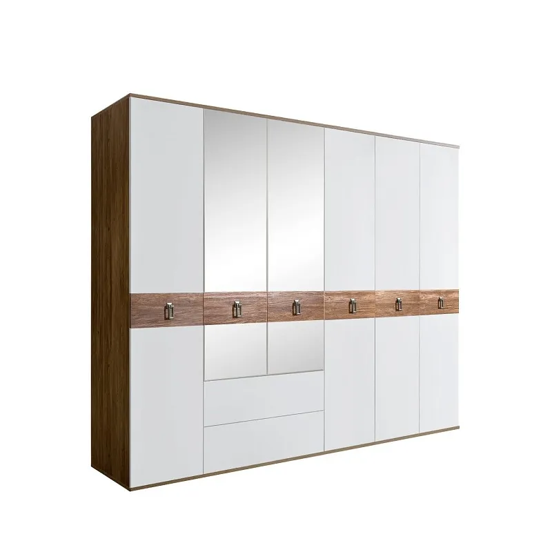 Шкаф 6-ти дверный с зеркалами, с ящиками, Bogemia Woodline Wood Fa (Белый/Хром) БМШ1/61(Wo)