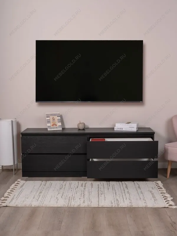 Комод Варма, 4 ящика, горизонтальный, 160х54х40 см, шпон натурального дерева, ясень черный | изображение 1